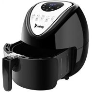 4.4QT Oilless Air Fryer KUPPET 8-in-1 Black HotDeep Fryer with Basket-Timer Temperature Dual Control-6 Cooking Presets-Included Recipe, BBQ Rack, Anti-hot Clip-1300W