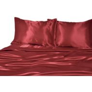 Elite Home Products 100% Luxury Satin Polyester Solid Sheet Set, Queen, Red