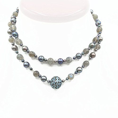  VAN DER MUFFINS JEWELS Blue Topaz Necklace | Long Layered Boho Statement Necklace | Handmade Gemstone Jewelry Gifts | 32 Inch