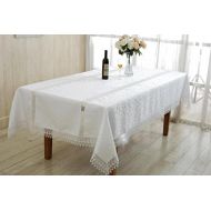 Violet Linen Ruby Embroidered Vintage Lace Design Oblong/Rectangle Tablecloth, 70 x 120, Ivory