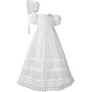 Little Things Mean A Lot 30 Cotton Batiste White Christening Baptism Gown with Cluny Trim and Bonnet