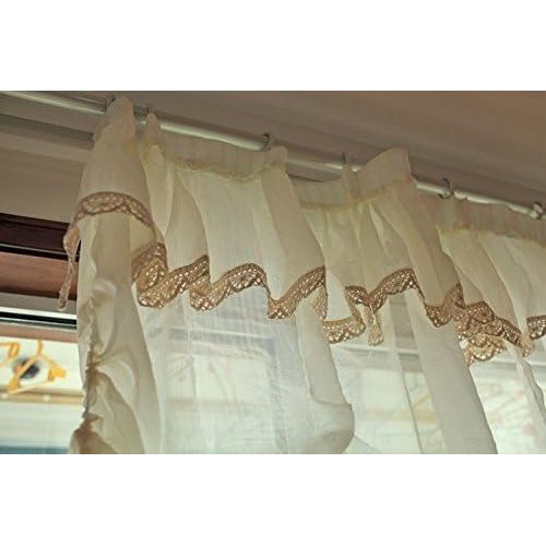  YOUSA Creamy White Balloon Curtains Sheer Curtain Lace Ruffle Tie-Up Roman Curtain Valance 110W x 63L