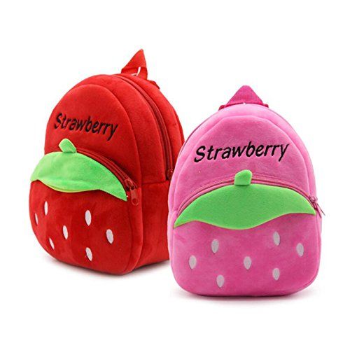  Asdomo Toddler Kids Plush Backpack Strawberry Kindergarten Cartoon Baby Girls School Book Shoulder Bags Snack Travel Bag Christmas Gift for Age 1-3
