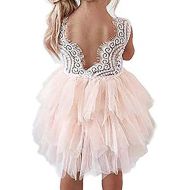 Baby.Yep Toddler Baby Flower Girls Beaded Lace Backless A-Line Princess Tutu Tulle Party Dress