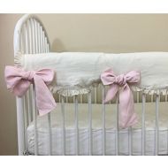 SuperiorCustomLinens Cream Linen Rail Cover Scalloped with Blush Pink Bow Ties  Mix and Match Your Way, FREE SHIPPING