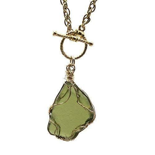  VAN DER MUFFINS JEWELS Rare Olive Genuine Sea Glass Necklace | Handmade Vintage Beach Jewelry | Unique Holiday Gifts Sale | 17 Inch