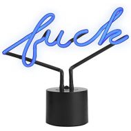 Amped & Co Neon FUCK Desk Light - Real Neon Glows Blue, Hand-Crafted Glass, Large 9x11.5, Black Base With Silicone Pad