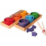 Grimms Spiel and Holz Design Grimms Rainbow Bowls Shape & Color Sorting GameActivity Set with Grabbing Tongs