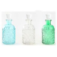 Diamond Star Corp Decorative Glass Bottles with Clear Glass Stopper - Clear, Blue & Green - Set/3