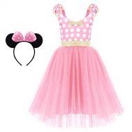 IBTOM CASTLE Girls Polka Dots Princess Party Cosplay Pageant Fancy Costume Tutu Birthday Dress up+Ears Headband