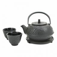 Happy Sales HSCT-BMB03, Cast Iron Tea Pot Tea Set Bamboo Black