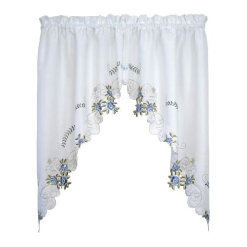  Todays Curtain Verona Reverse Embroidery Window Swag, 38-Inch, WhiteBlue