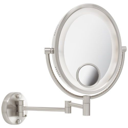  Jerdon HL9515N 8-Inch Lighted Wall Mount Oval Makeup Mirror with 10x and 15x Magnification, Nickel Finish