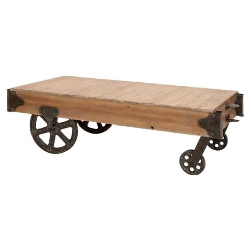  Deco 79 Wood Cart Coffee Table, 56 by 16-1/2-Inch
