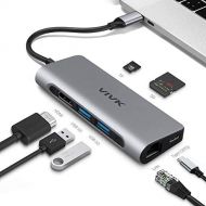 Usb C Hub, VIVK 7-in-1 Type C Stable Hub with 1000Mbps Ethernet Port, 4K HDMI , 2 USB 3.0 Ports, SDTF Card Reader, Charging with 60W Power, for Mac Pro and Other Type C Laptops