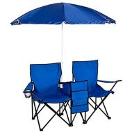 상세설명참조 Best Choice Products Picnic Double Folding Chair w Umbrella Table Cooler Fold Up Beach Camping Chair