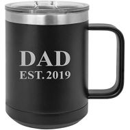 CustomGiftsNow Dad Established EST. 2019 Stainless Steel Vacuum Insulated 15 Oz Travel Coffee Mug with Slider Lid, Black