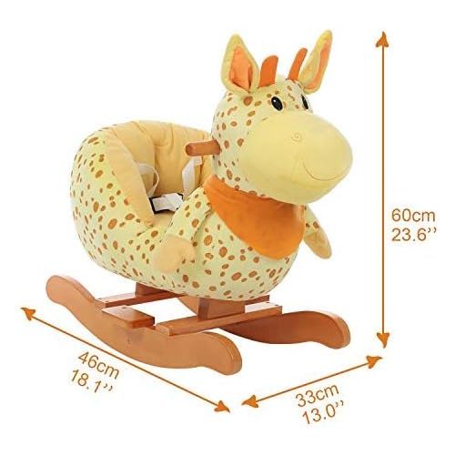  Labebe Child Rocking Horse Plush, Stuffed Animal Rocker Toy, 2 in 1 Yellow Giraffe Rocker with wheel for Kid 1-3 Years, Rocking ToyWooden Rocking HorseRockerAnimal RideDeer Roc