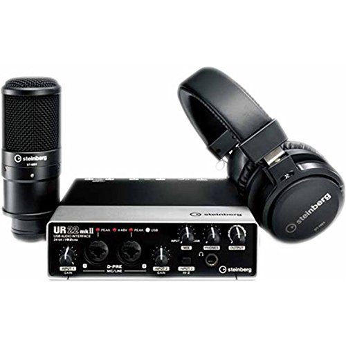  Steinberg UR22 MKII RP Recording Pack Interface with Cubase, Headphones & Microphone with AxcessAbles Pop Filter and AxcessAbles MS-101 Mic Stand