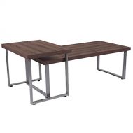 Flash Furniture Roslindale Rustic Wood Grain Finish Coffee Table with Silver Metal Legs
