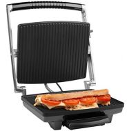 MEDION MD 16832 Kontaktgrill/Panini Grill (1.800 Watt, Antihaftbeschichtung, Temperaturkontrolle, OEl-Auffangschale, UEberhitzungsschutz) Silber-schwarz