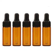 Teensery 50Pcs 5ML Empty Refillable Amber Glass Essential Oil Bottles Perfume Cosmetic Liquid Aromatherapy Lotion Sample Storage Containers Vials Jars with Eye Dropper Dispenser, Black Scre