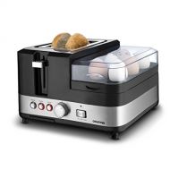 Gourmia GBF370 3 in 1 Breakfast Station Center - 2 Slice Toaster - Egg Cooker and Poacher - Vegetable, Bacon and Meat Steamer - One Touch Controls - 1450W - Black/Stainless Steel