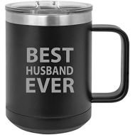 CustomGiftsNow Best Husband Ever Stainless Steel Vacuum Insulated 15 Oz Travel Coffee Mug with Slider Lid, Black