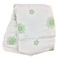 Bambino Land Zen Flower Green Double Layer Muslin Swaddling Blanket, Made from Organic Cotton