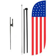 [아마존베스트]LookOurWay American Flag Feather Flag Complete Set with Poles & Base, 5-Feet