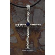 Tilaru Metalsmithing Anvils Kiss Sterling Silver Cross pendant  Jewelry gift ideas  cast silver stones  Handmade charm with leather necklace Tiger eye, Garnet, Lapis Lazuli, Malachite, or Moonstone.