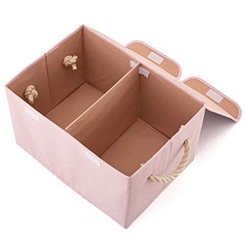  EZOWare Large Storage Boxes [2-Pack] Large Linen Fabric Foldable Storage Cubes Bin Box Containers...
