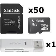 50 PACK - SanDisk 8GB MicroSD HC Memory Card SDSDQAB-008G (Bulk Packaging) LOT OF 50 with SD Adapter and USB 2.0 MicoSD & SD Memory Card Reader
