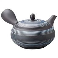 Yamakiikai Japanese Kyusu tokoname Hand-made Clay Teapot 8.7 fl.oz. Hakuyou Blue color lines pattern L638