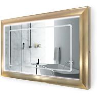 Krugg LED Lighted 48 Inch x 30 Inch Bathroom Gold Frame Mirror w/Defogger