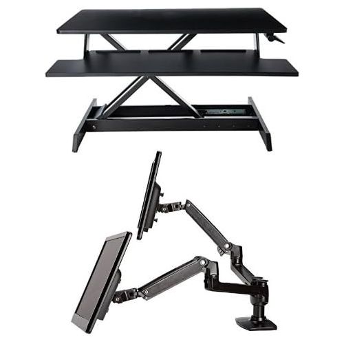  AmazonBasics Adjustable-Height Standing Desk Converter with Dual Monitor Arms