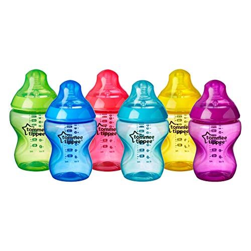 토미티피 Tommee Tippee Closer to Nature Fiesta Baby Feeding Bottles, Anti-Colic, Slow Flow, BPA-Free - 9 Ounces, Multi-colored, 6 Pack