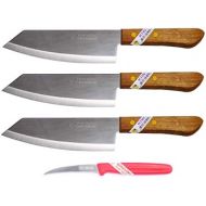 3 x Kiwi Thai Kochmesser Kuechenmesser # 171 asiatisches Messer Klinge Stahl Griff Holz + Garniermesser Entkernungsmesser fuer Obst und Fruechte