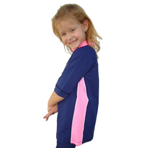  Stingray Girls Rash Guard UV Sun Protective Swim Shirt - Short Sleeves - Sizes 10, 12 and 14 (10, NavyPink)