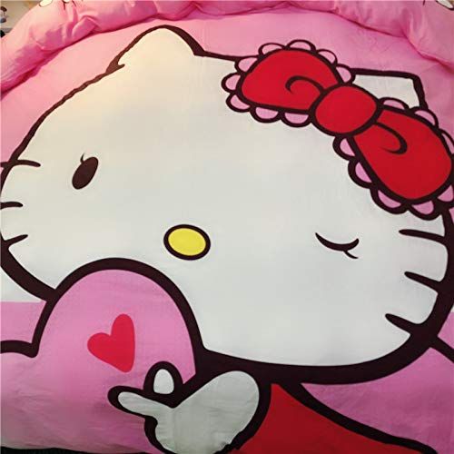  Casa 100% Cotton Kids Bedding Set Girls Hello Kitty Duvet Cover and Pillow Cases and Fitted Sheet,4 Pieces,Full