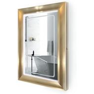 Krugg LED Lighted 24 Inch x 36 Inch Bathroom Gold Frame Mirror w/Defogger
