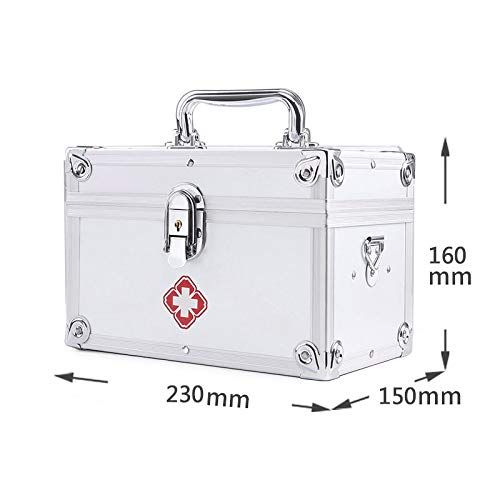  MXueei First Aid Kit Emergency Kit Bag with Compartments and Portable Handle, Household Aluminum Alloy Emergency Medical Box (Color : Silver)
