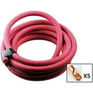 Crimp Supply Ultra-Flexible Car BatteryWelding Cable - 30 Gauge, Red - 15 Feet - and 5 Copper Lugs