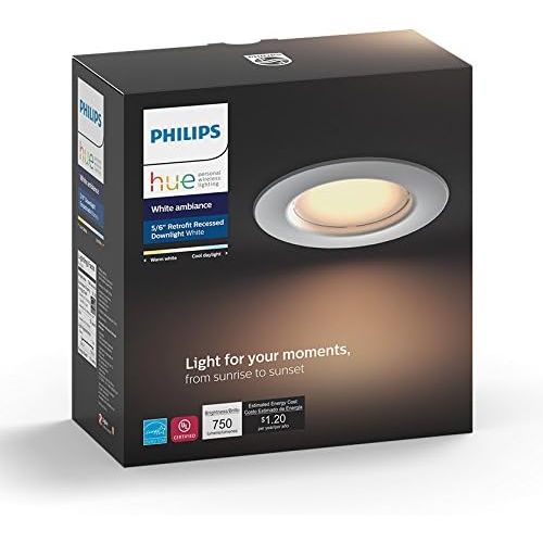 필립스 Philips Hue White Ambiance Dimmable LED Smart Retrofit Recessed Downlight, 5-Inch/6-Inch (Hue Hub Required), Works with Alexa, HomeKit & Google Assistant