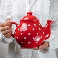 Handmade Red and White Polka Dot Large Ceramic 1,7l/60oz/4-6 Cup Teapot with Handle and Lid, Unique Pottery Housewarming Gift for Tea Lovers by City to Cottage