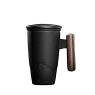 DehuaYao DeahuaYao Ceramic black mug tea cup pot with Wooden handle in 2 Colors with Tea Strainer (Blcak)