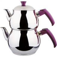 Sahane Stainless Steel Traditional Turkish Teapot Set, Made in Turkey (Small, Purple)