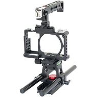 FILMCITY Video Cage Top handle with 15mm Rail Rod Support for SONY Alpha Mirrorless A6000 A6300 ILCE-6000 6300 NEX-7 Camera |Tripod Mount Cage (FC-A6360-CHRS)