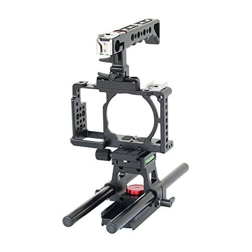  FILMCITY Video Cage Top handle with 15mm Rail Rod Support for SONY Alpha Mirrorless A6000 A6300 ILCE-6000 6300 NEX-7 Camera |Tripod Mount Cage (FC-A6360-CHRS)