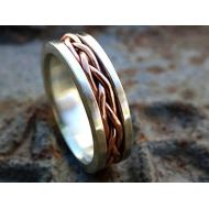 CrazyAss Jewelry Designs hand braided ring silver copper, unique wedding band silver copper, mens wedding ring, eternity ring, personalized ring mixed metal, cool mens ring two toned, unique anniversary gi